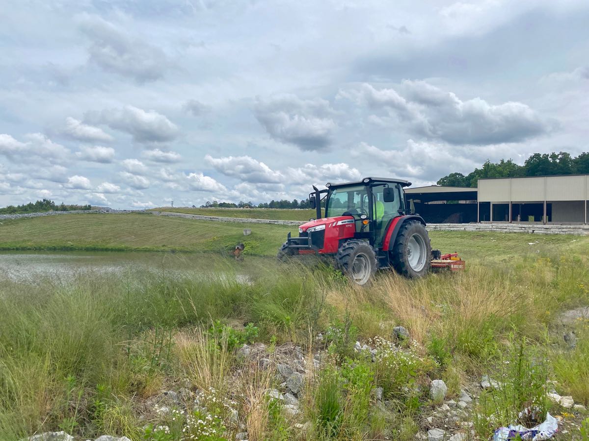 Tractor used for retention pond mowing maintenance.